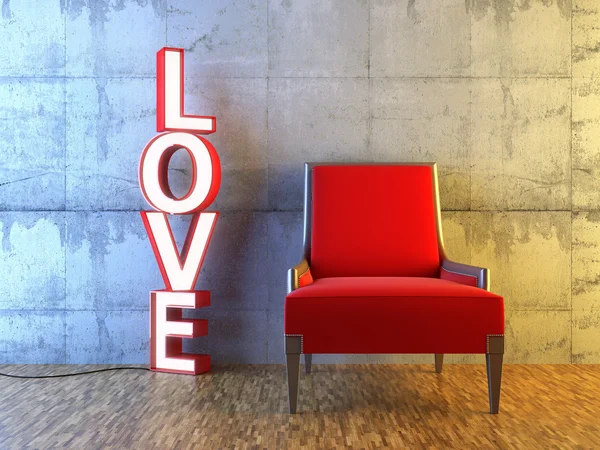 Rode stoel en licht liefde — Stockfoto