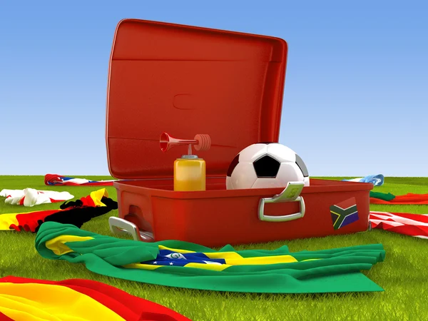 Suitcase of the soccer supporter — Stock Photo, Image