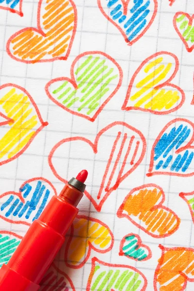 stock image Colored hearts drawn on a sheet