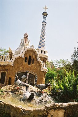 Pigeon washing in Barcelona - Parc Guell clipart