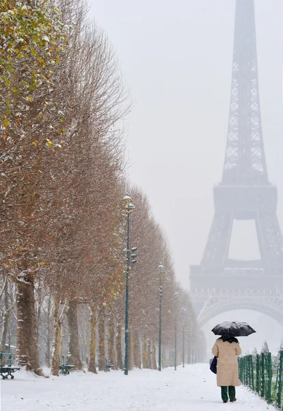 Eiffel tower with snow — Stock Photo, Image