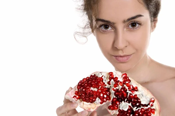 Beautiful girl with pomegranate — Stock Photo, Image