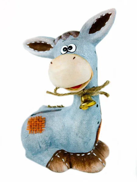 Ceramic donkey with a bell — Stock Photo, Image