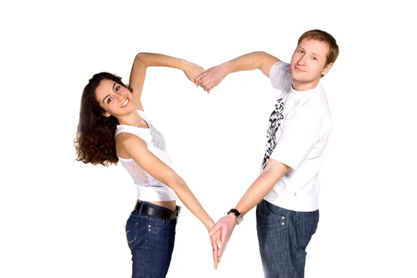 Couple in love with heart from hands — Stock Photo, Image