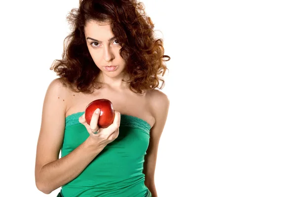 Beautiful girl with red apple — Stock Photo, Image