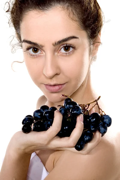 Mujer atractiva con uvas — Foto de Stock