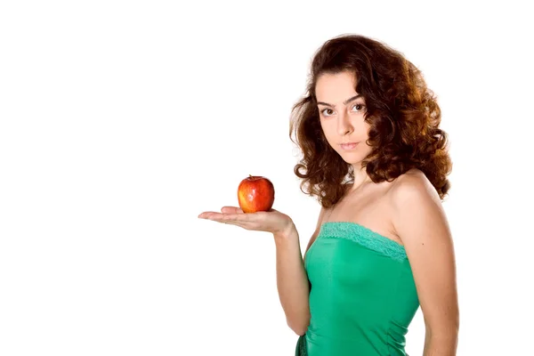 Kaunis tyttö punainen omena — kuvapankkivalokuva