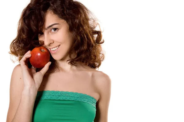 Schönes Mädchen mit rotem Apfel — Stockfoto