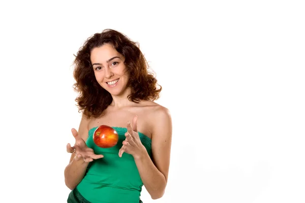 Piękna dziewczyna z czerwonym jabłkiem — Zdjęcie stockowe
