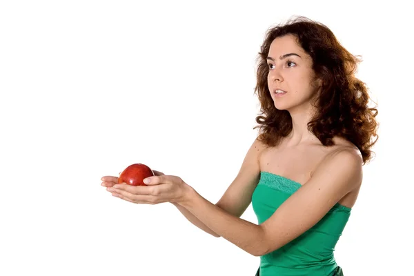 Belle fille avec pomme rouge — Photo