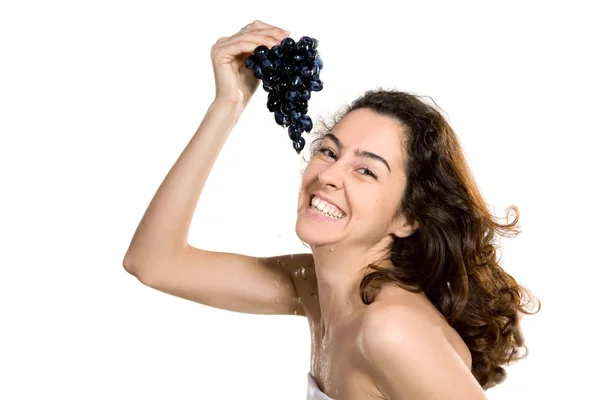 Mujer atractiva con uvas —  Fotos de Stock