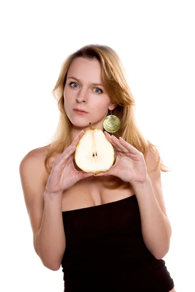 Young woman with pear — Stock Photo, Image