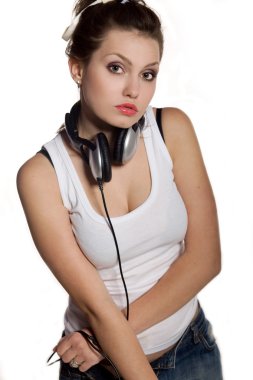 Brunette girl with headphones clipart