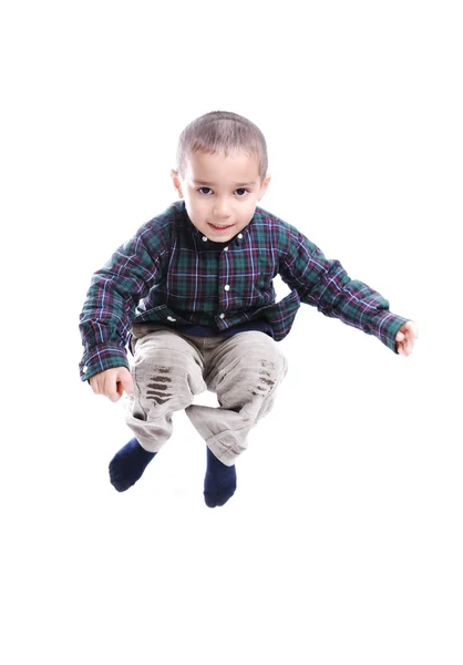 Glada leende fem-år-gammal pojke isolatet — Stockfoto