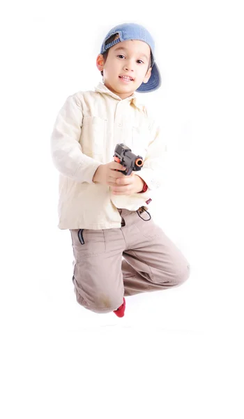Chlapec ukázal zbraň — Stock fotografie