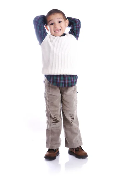 Feliz sorrindo menino de cinco anos isolat — Fotografia de Stock