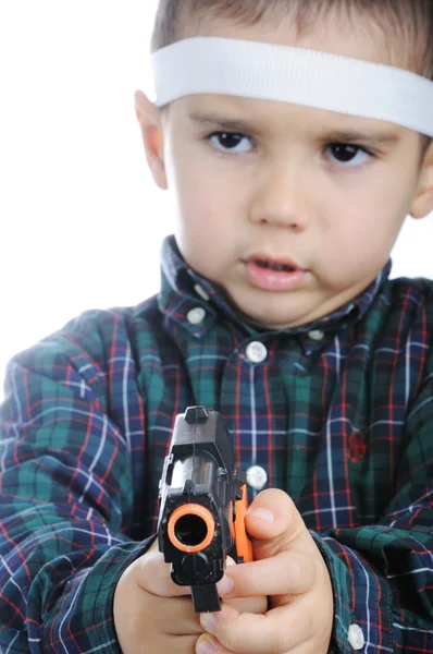 Chlapec ukázal zbraň — Stock fotografie