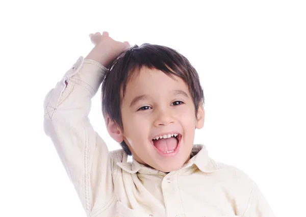 Mutlu beş yaşındaki çocuk isolat gülümseyen — Stok fotoğraf