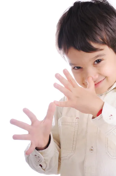 Gelukkig lachend vijf-jaar-oude jongen isolat — Stockfoto