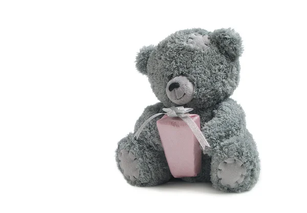 Teddybjörn med gåva Stockfoto