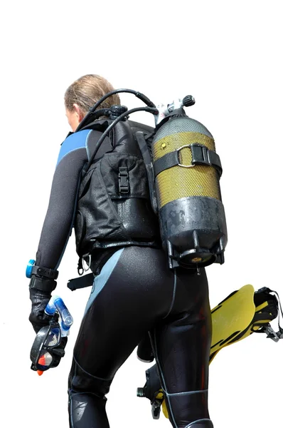 Mergulhador com material de mergulho — Fotografia de Stock