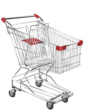 Metal shopping trolley isolated on white