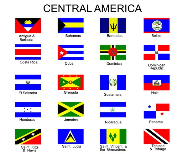 Lista di tutte le bandiere dell'America Centrale — Vettoriale Stock