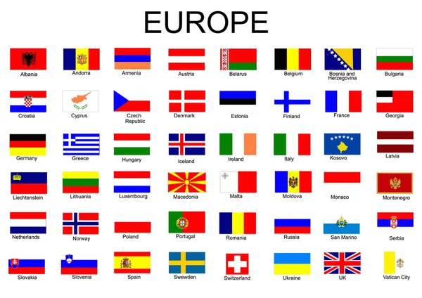 Lista de todas las banderas de países europeos — Vector de stock
