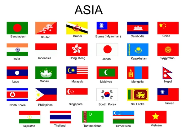 Liste de tous les drapeaux des pays asiatiques — Image vectorielle