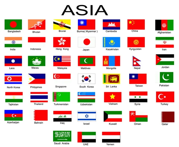 亚洲国家的所有标记列表 — 图库矢量图片