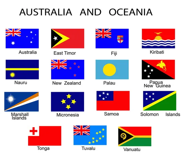Lista di tutte le bandiere dell'Australia e dell'Oceano — Vettoriale Stock