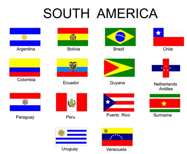 Liste de tous les drapeaux de Amérique du Sud — Image vectorielle