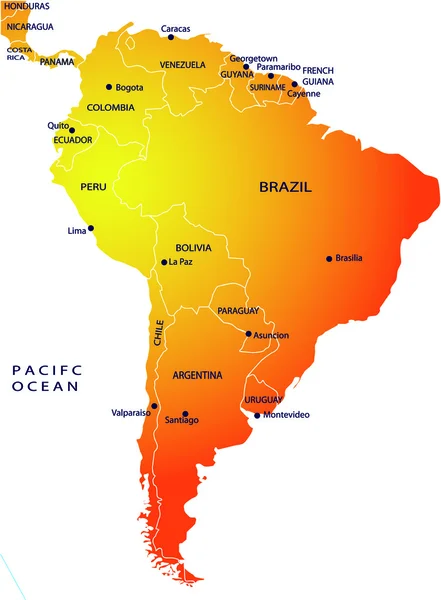 Politická Mapa Jižní Ameriky — Stockový vektor