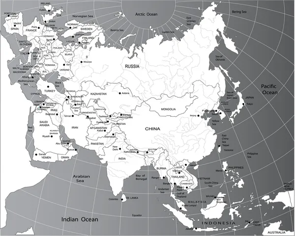 Politisk karta över Eurasien — Stock vektor