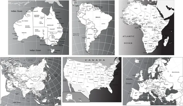 Mapa político de los continentes — Archivo Imágenes Vectoriales