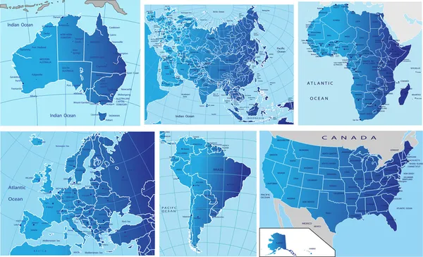 Mappa politica dei continenti — Vettoriale Stock