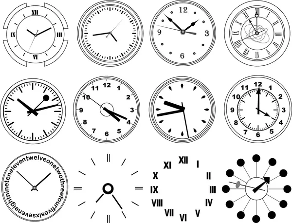 不同的时钟的插图 — 图库矢量图片