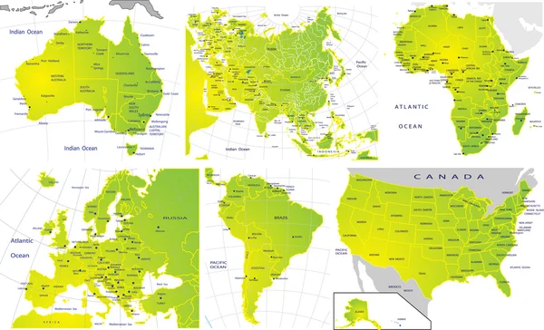 Mapa político de los continentes — Archivo Imágenes Vectoriales