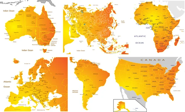 Politisk karta över kontinenter — Stock vektor