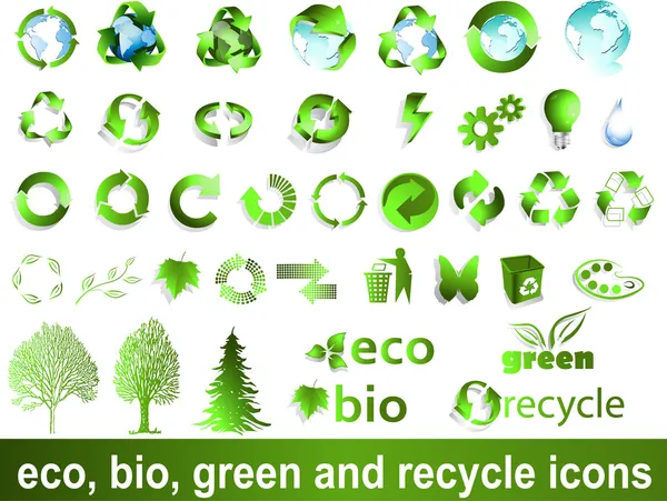 Simboli ecologici, bio, verdi e riciclati — Vettoriale Stock