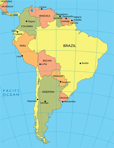 Mapa político de América del Sur — Archivo Imágenes Vectoriales