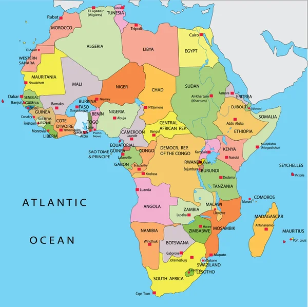 Afrika siyasi Haritası — Stok Vektör