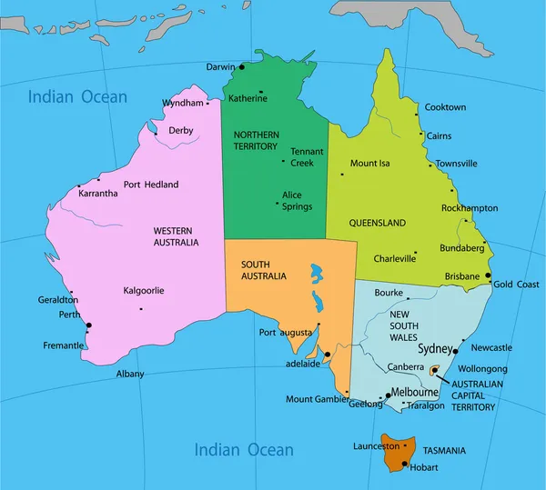 Mapa político de Australia — Vector de stock