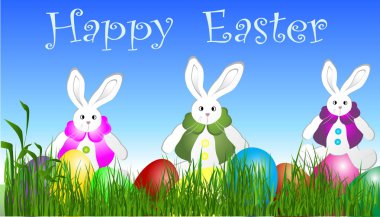 Eastern eggs on the grass with three r clipart