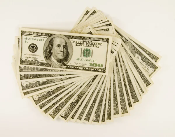 One Hundred Dollar Bills Fanned — Stock Photo, Image