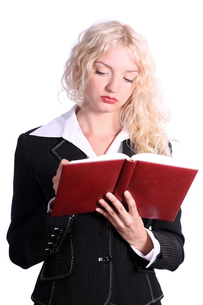 Ung blond affärskvinna med bok — Stockfoto