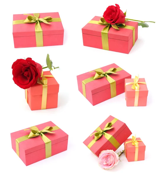 Collection of red gift boxes — Stock Photo, Image