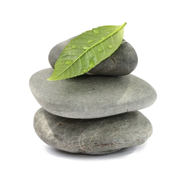 Stack of stones and leaf — Stock Photo, Image
