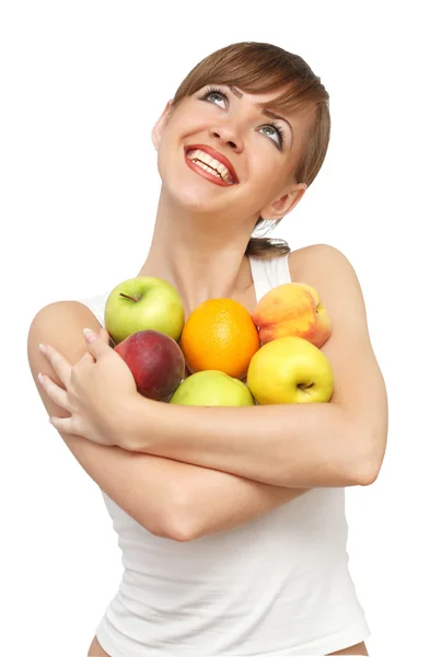 Gyönyörű nő gyümölccsel — Stock Fotó