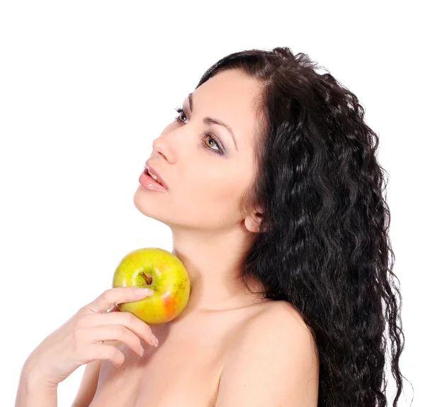 Vacker kvinna med äpple — Stockfoto